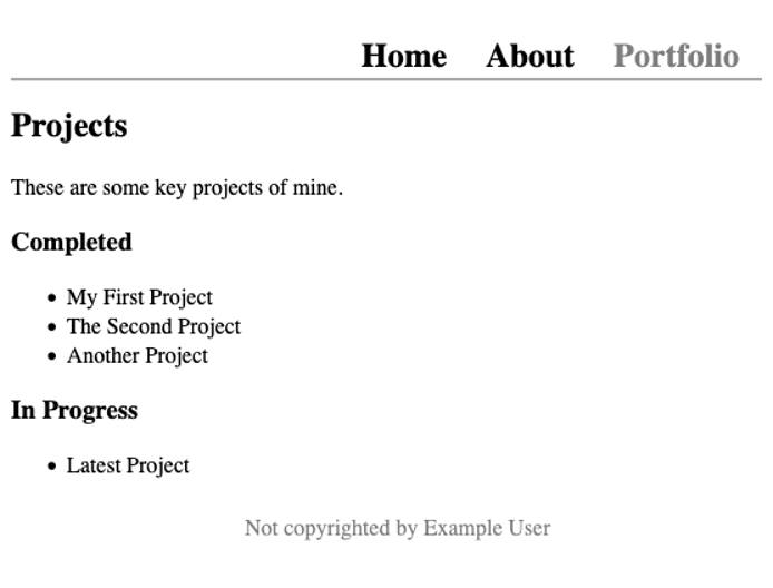 The portfolio page for the example app